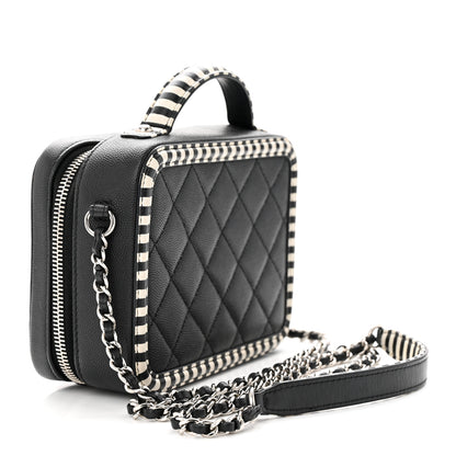Chanel Caviar Quilted Striped Small CC Filigree Vanity Case Black White 3 of 10