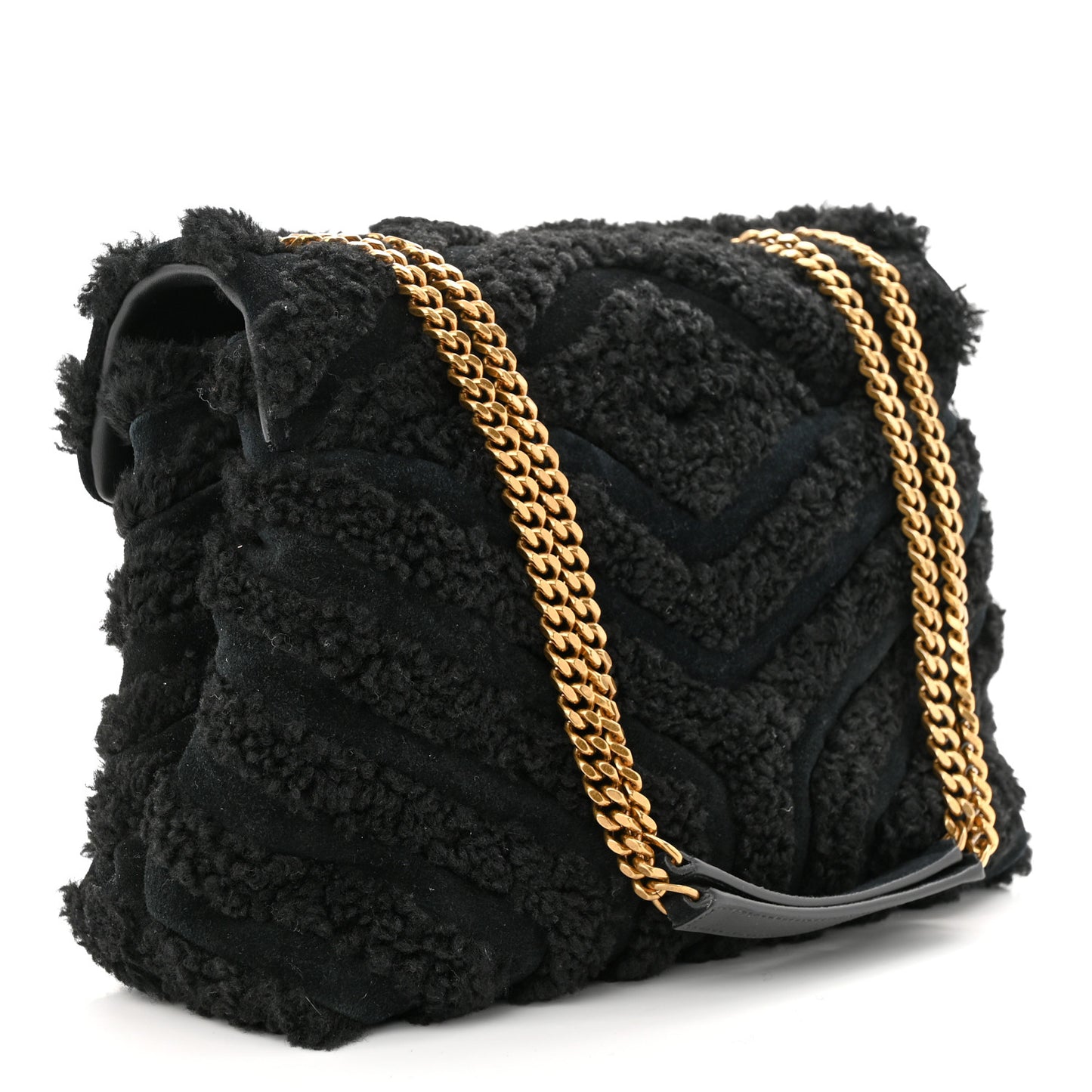 Shearling Y Quilted Monogram Medium Loulou Chain Satchel Black