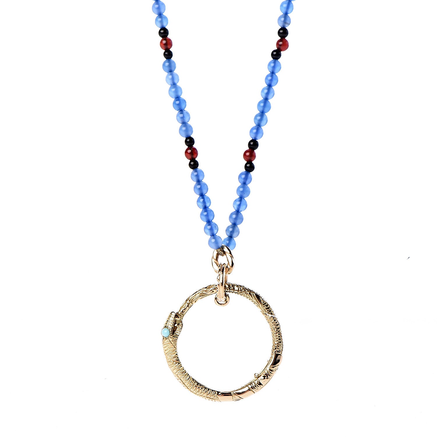 Gucci 18K Yellow Gold Chalcedony Turquoise Ouroboros Pendant Necklace 4 of 6