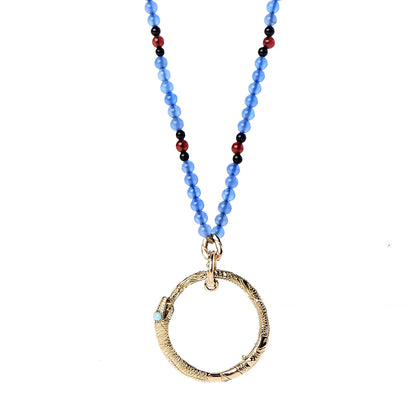Gucci 18K Yellow Gold Chalcedony Turquoise Ouroboros Pendant Necklace 4 of 6