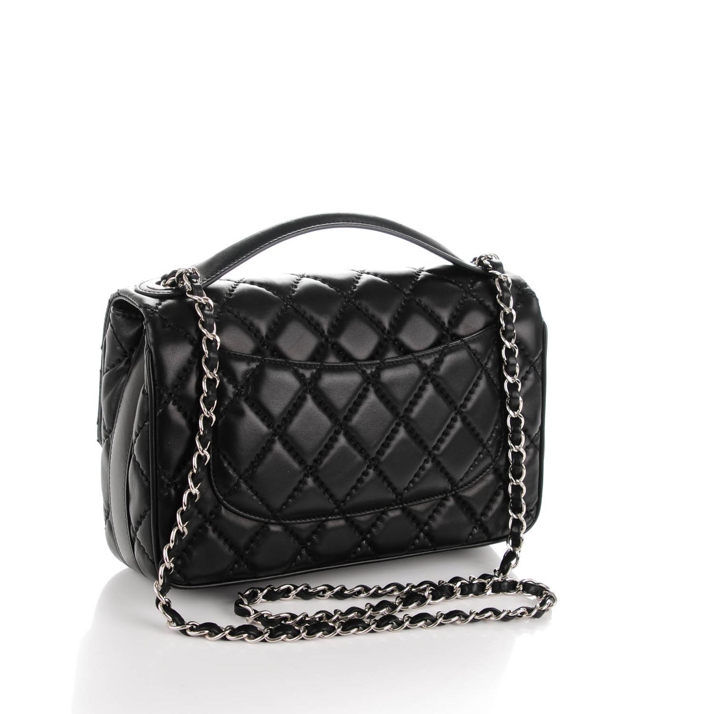 Lambskin Quilted Medium Easy Carry Flap Black