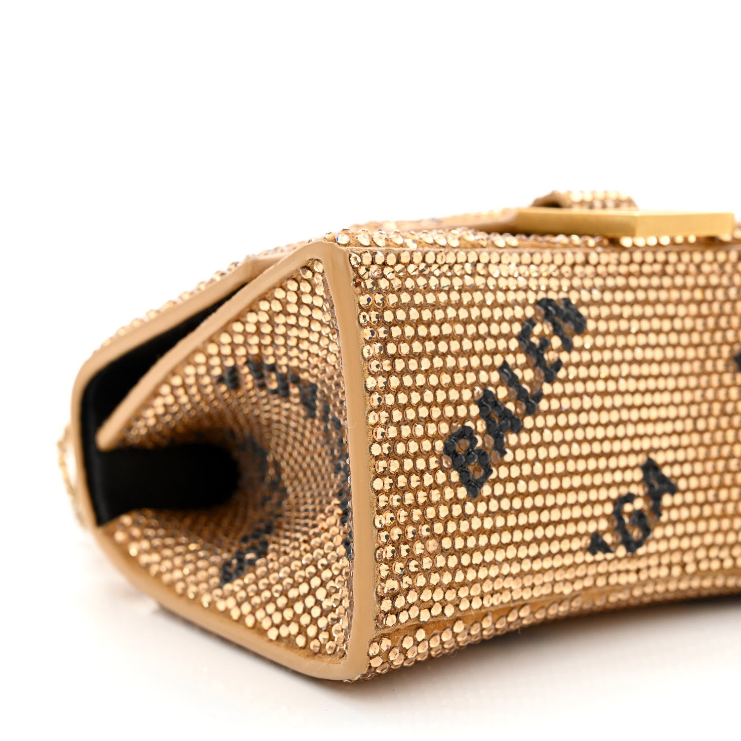 Balenciaga Strass Suede Allover Logo Hourglass Top Handle Bag XS with Chain Gold Black 10 of 14