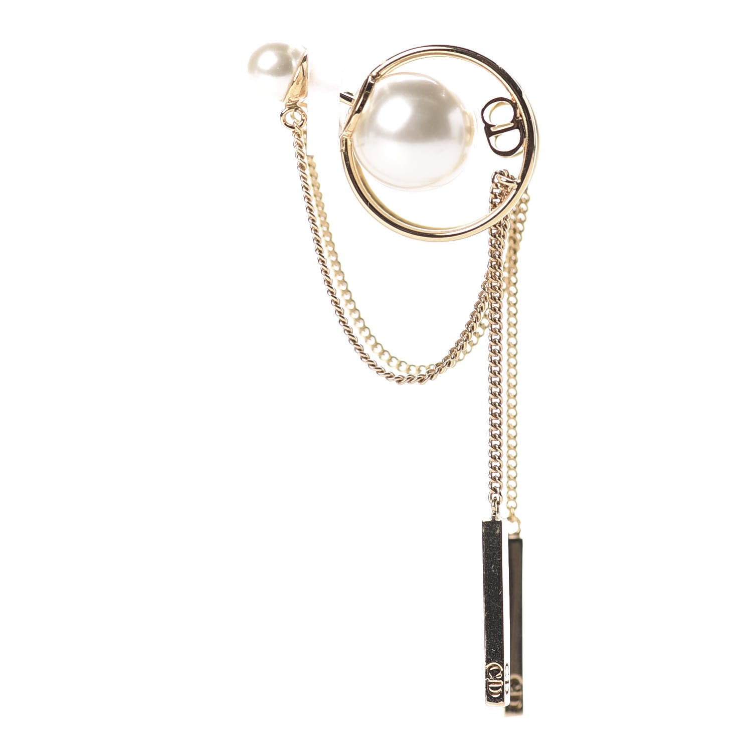 Christian Dior Pearl Tribales Dangle Chain Earrings Gold 2 of 5