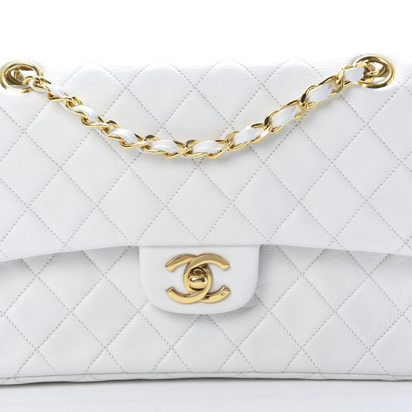 Lambskin Quilted Small Double Flap White