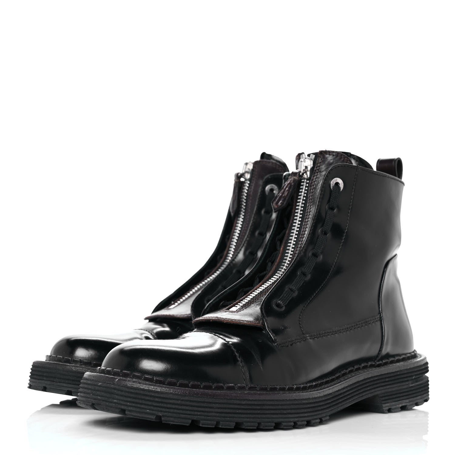 Fendi Glazed Calfskin Mens Biker Boots 8 Brown Black 3 of 7