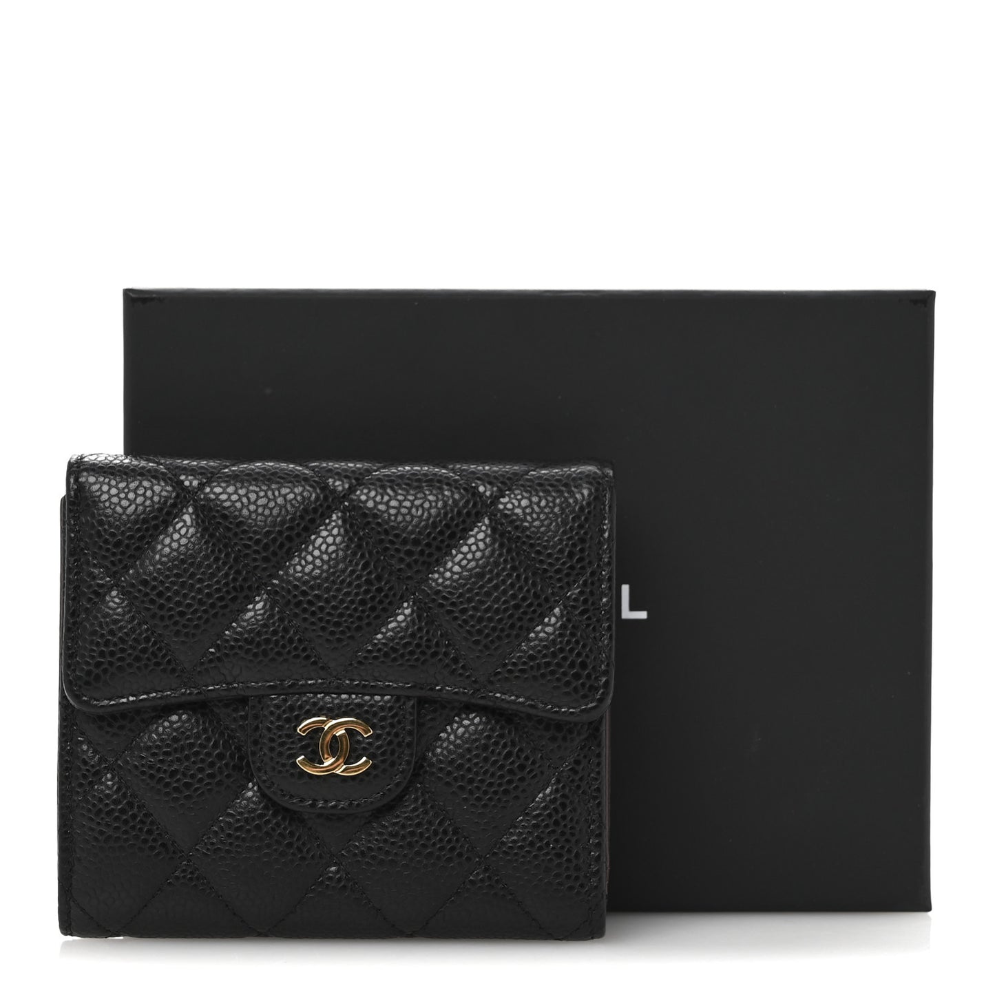 Caviar Quilted Compact Flap Wallet Black