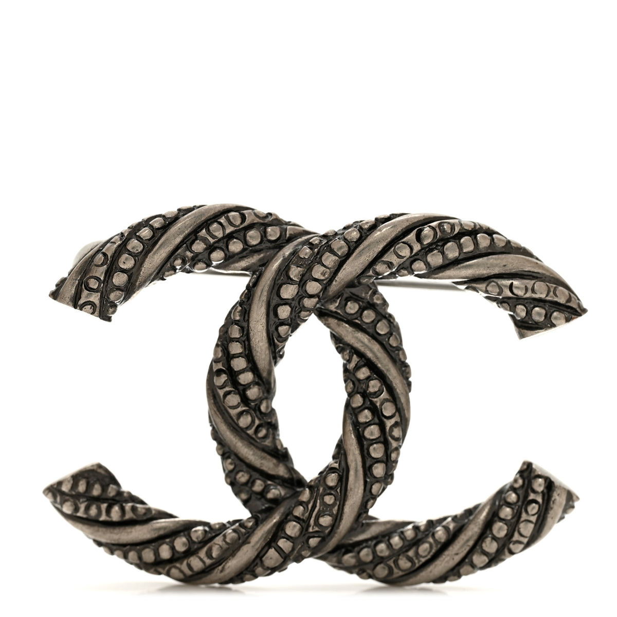 Ruthenium Twisted CC Brooch Silver