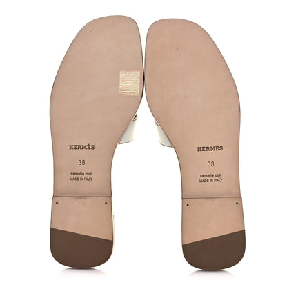 Hermes Box Calfskin Oran Sandals 38 White 5 of 8