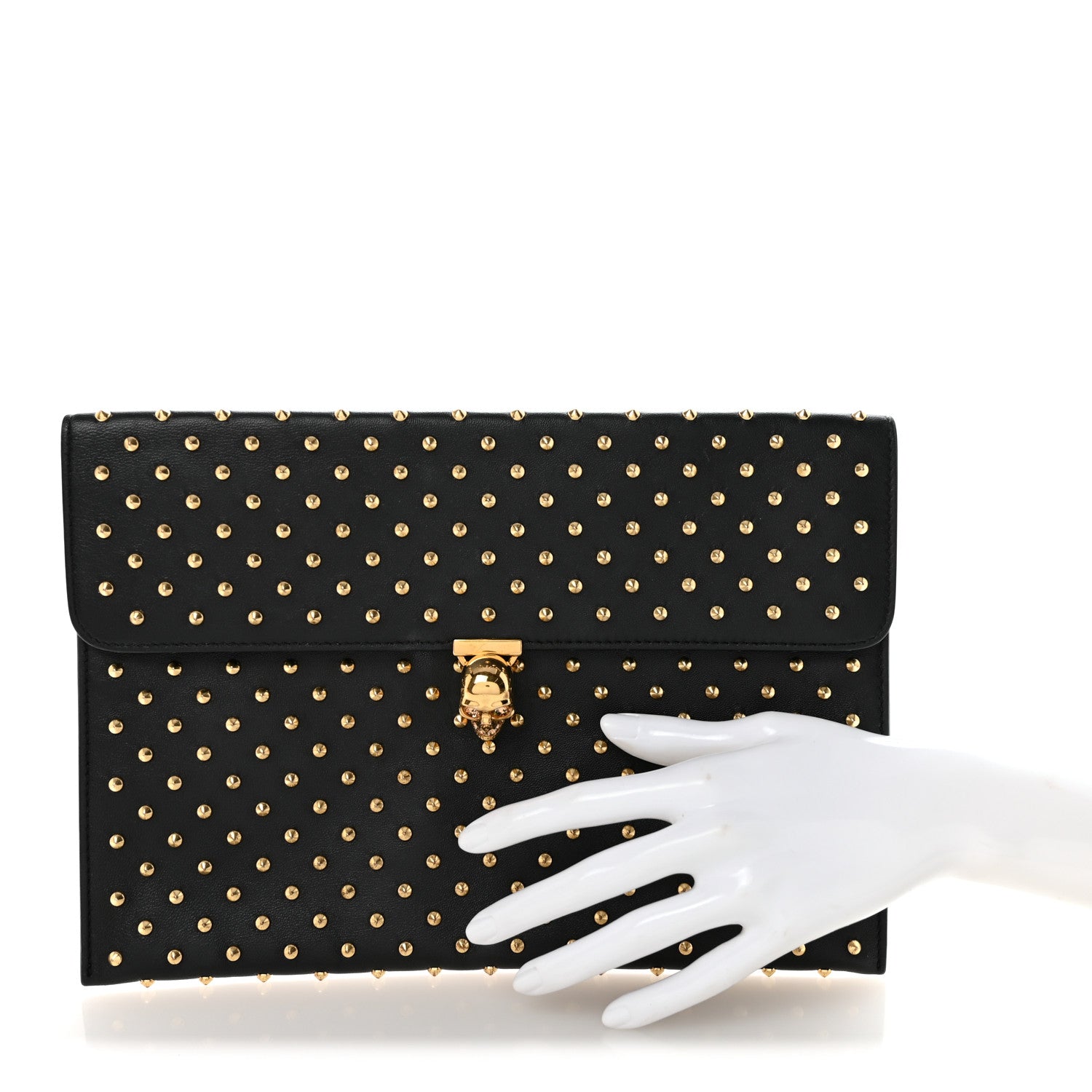 Alexander McQueen Calfskin Studded Skull Envelope Clutch Black
