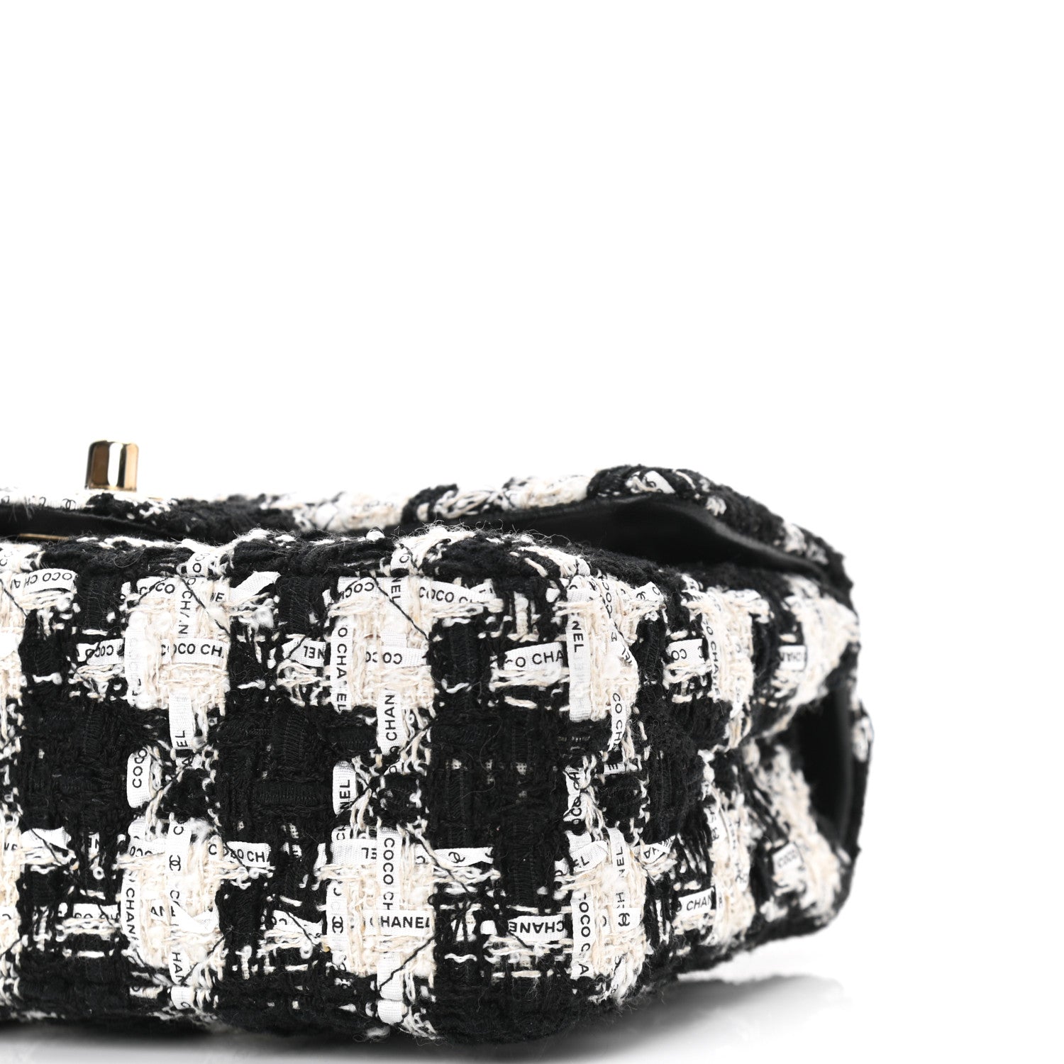 Chanel Tweed Quilted Mini Rectangular Flap Black Ecru White 10 of 11