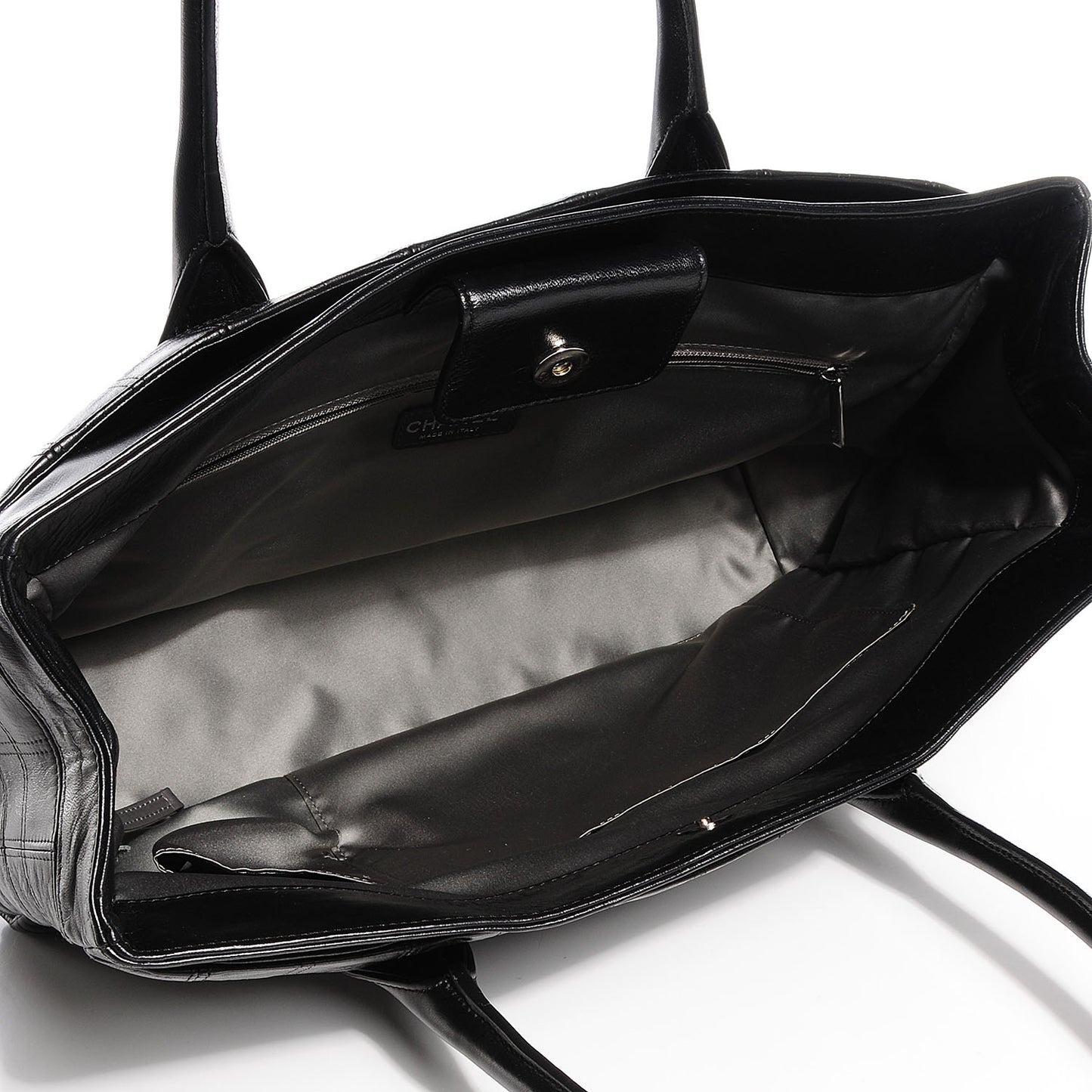 Lambskin Square Stitched Lax Shopping Tote Black