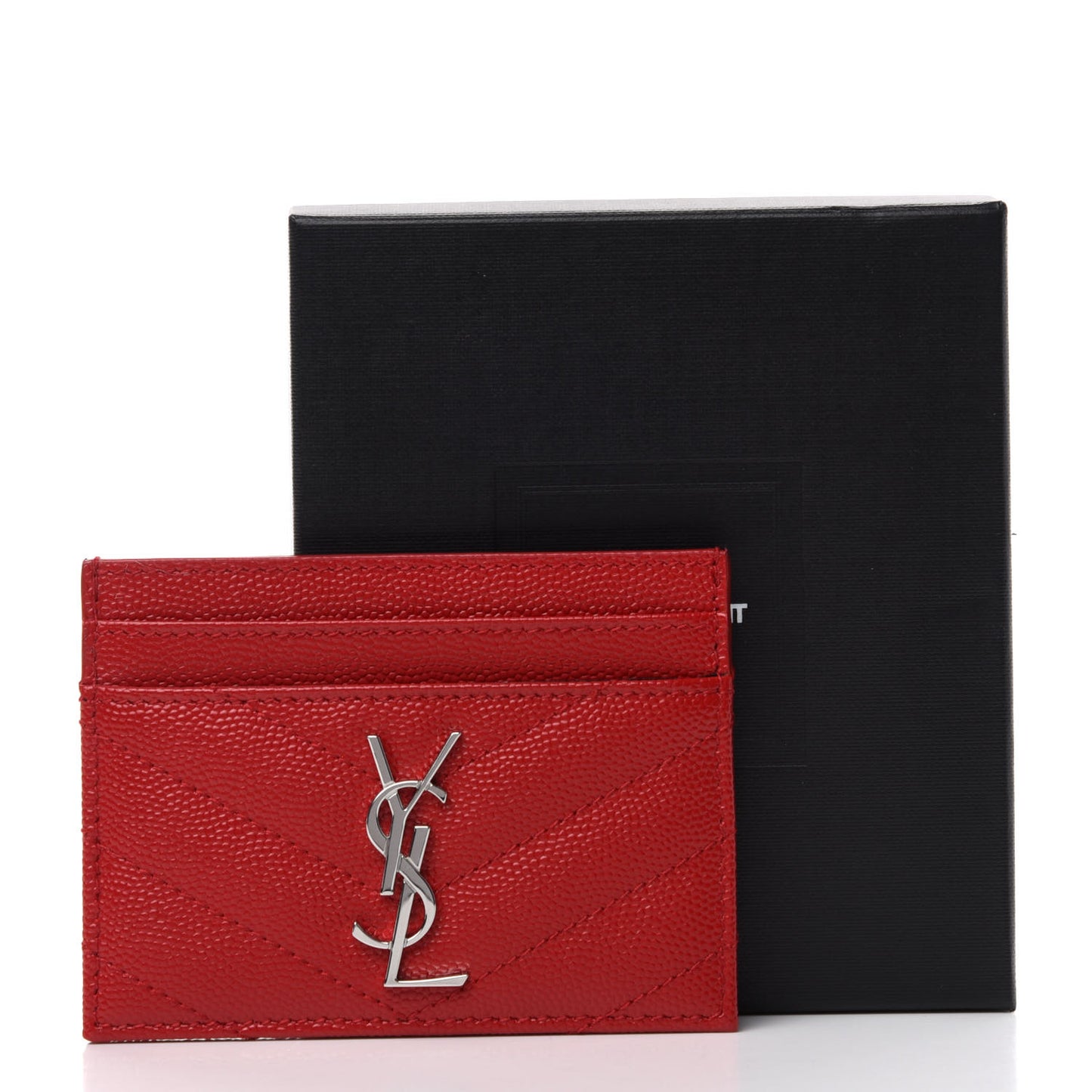 Grain De Poudre Matelasse Chevron Monogram Credit Card Case New Red