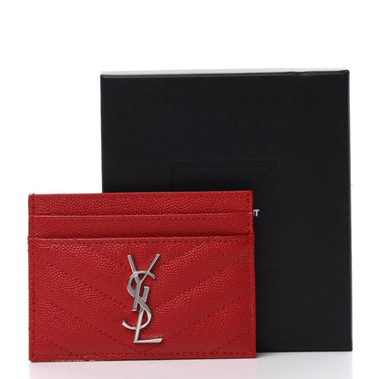 Saint Laurent Grain De Poudre Matelasse Chevron Monogram Credit Card Case New Red 7 of 7
