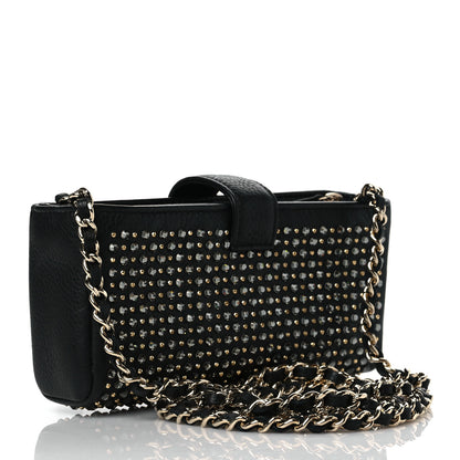 Chanel Calfskin Strass Studded Mini Phone Holder Clutch Black 2 of 9