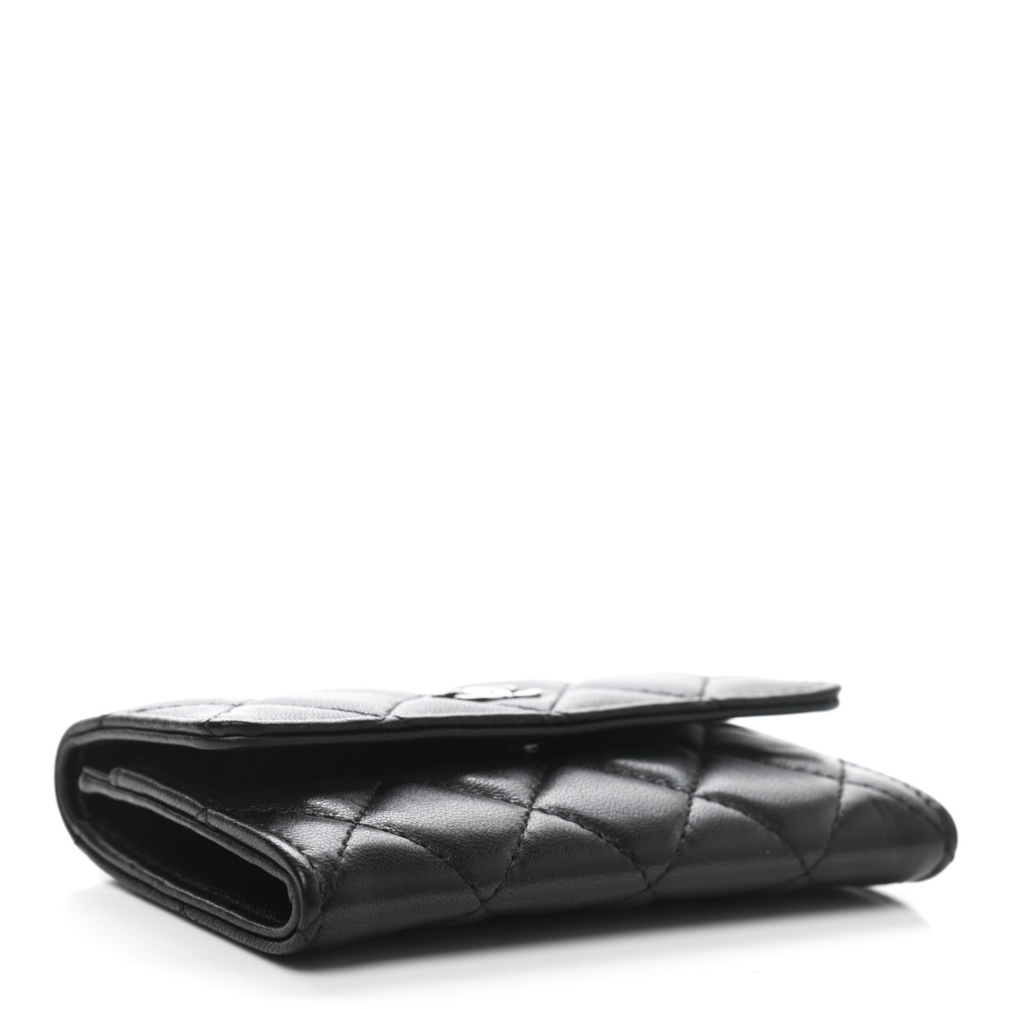 Lambskin Quilted Flap Card Holder Black