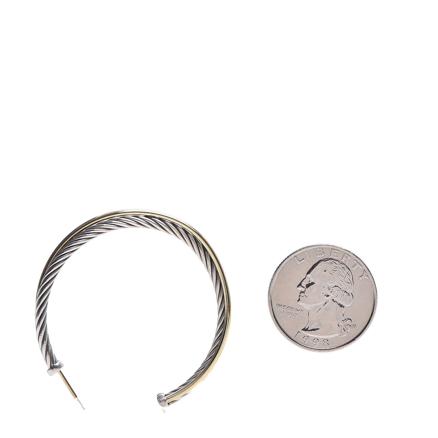 David Yurman Sterling Silver 18K Yellow Gold 44mm Extra Large Crossover Cable Hoop Earrings 2 of 4