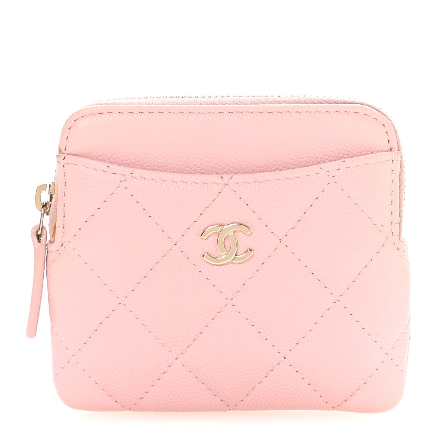 Chanel Caviar Quilted Zip Card Holder Wallet Light Pink 1 of 7