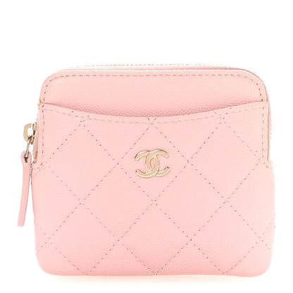 Chanel Caviar Quilted Zip Card Holder Wallet Light Pink 1 of 7