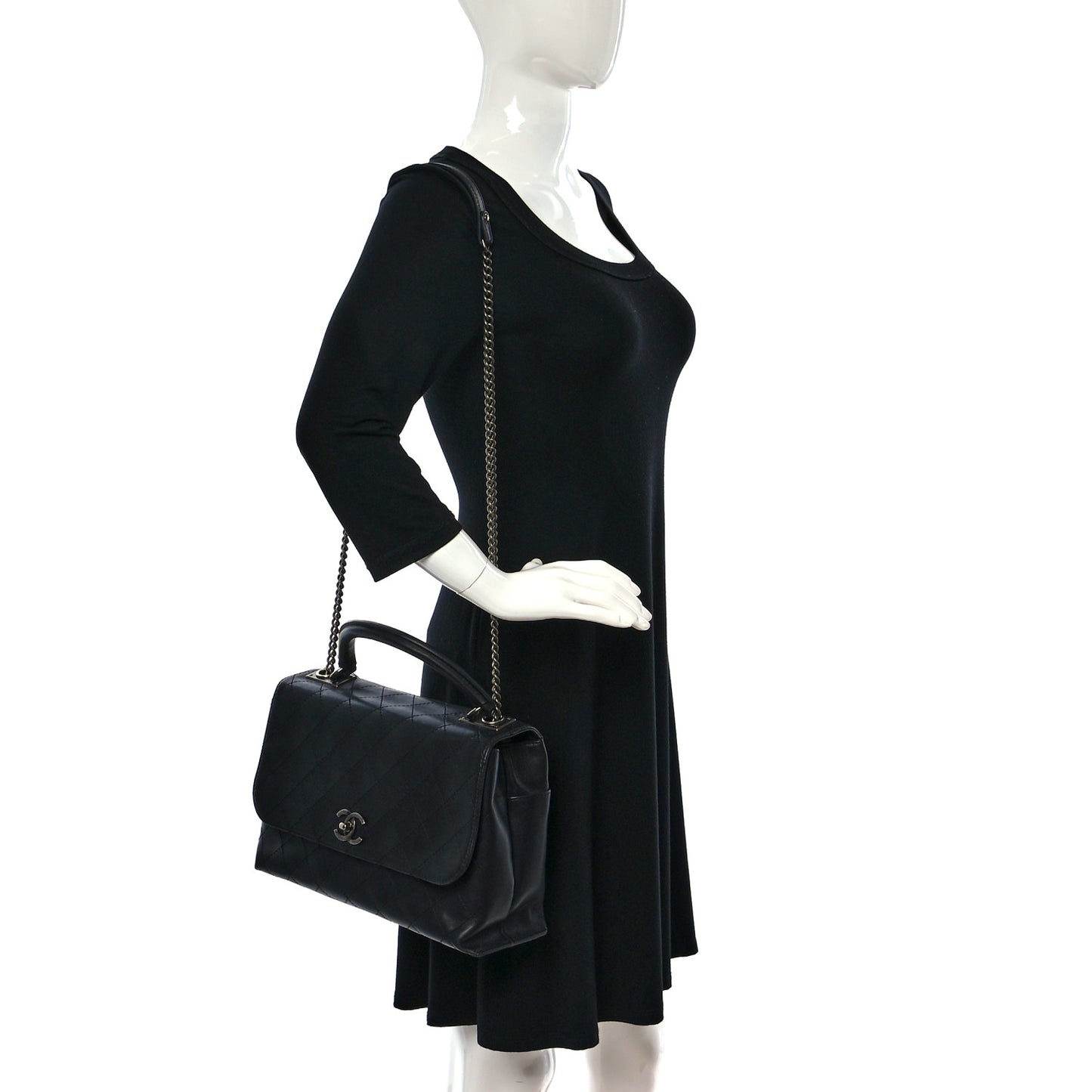 Calfskin Stitched Large Urban Luxury Top Handle Bag Black