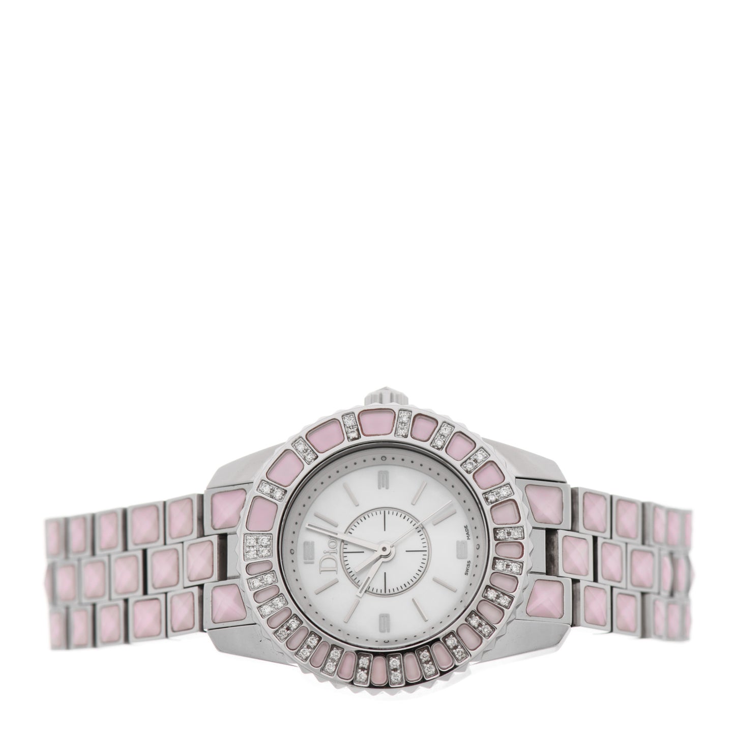 Stainless Steel Diamond Sapphire Pink Mother of Pearl 29mm Christal Quartz Watch