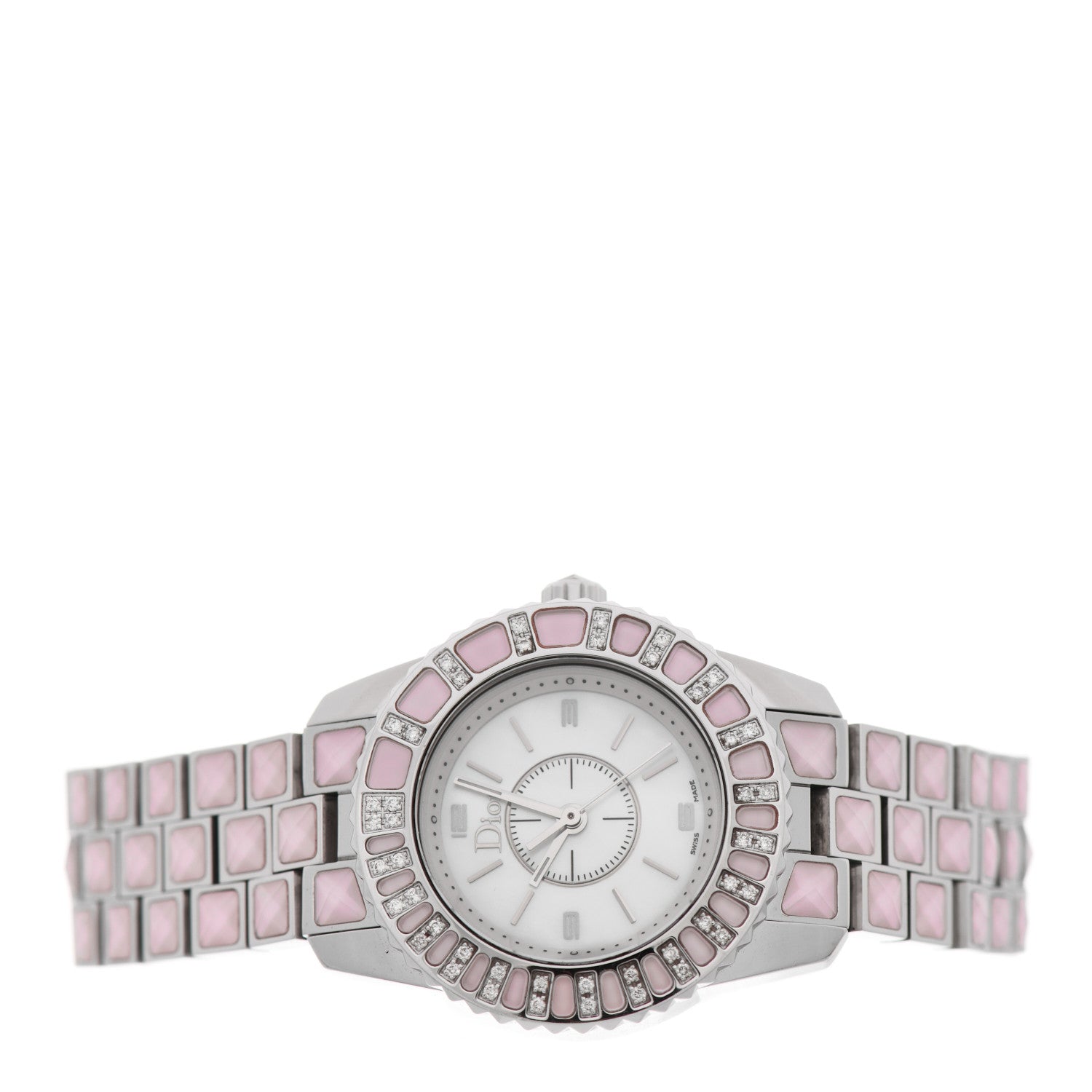 Christian Dior Stainless Steel Diamond Sapphire Pink Mother of Pearl 29mm Christal Quartz Watch 2 of 4