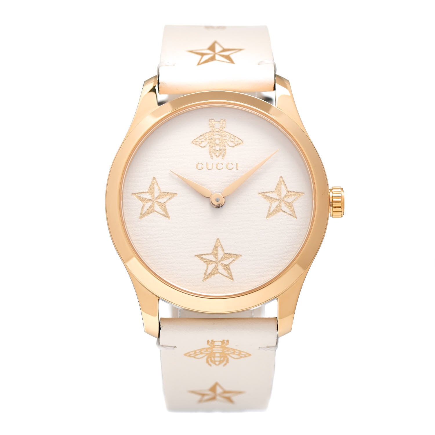 Gucci Stainless Steel Calfskin 38mm G-Timeless Bee Star Quartz Watch White 1 of 5