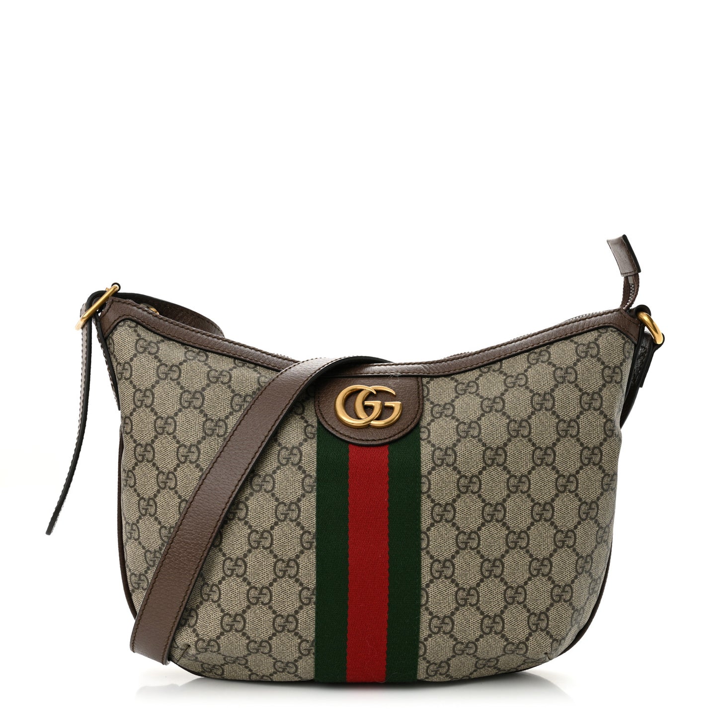 GG Supreme Monogram Web Small Ophidia Half Moon Hobo Brown