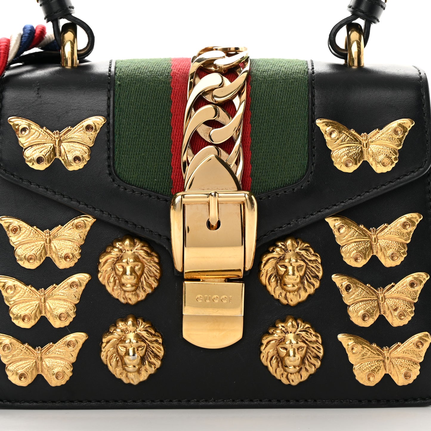 Calfskin Animal Studs Mini Sylvie Top Handle Bag Black
