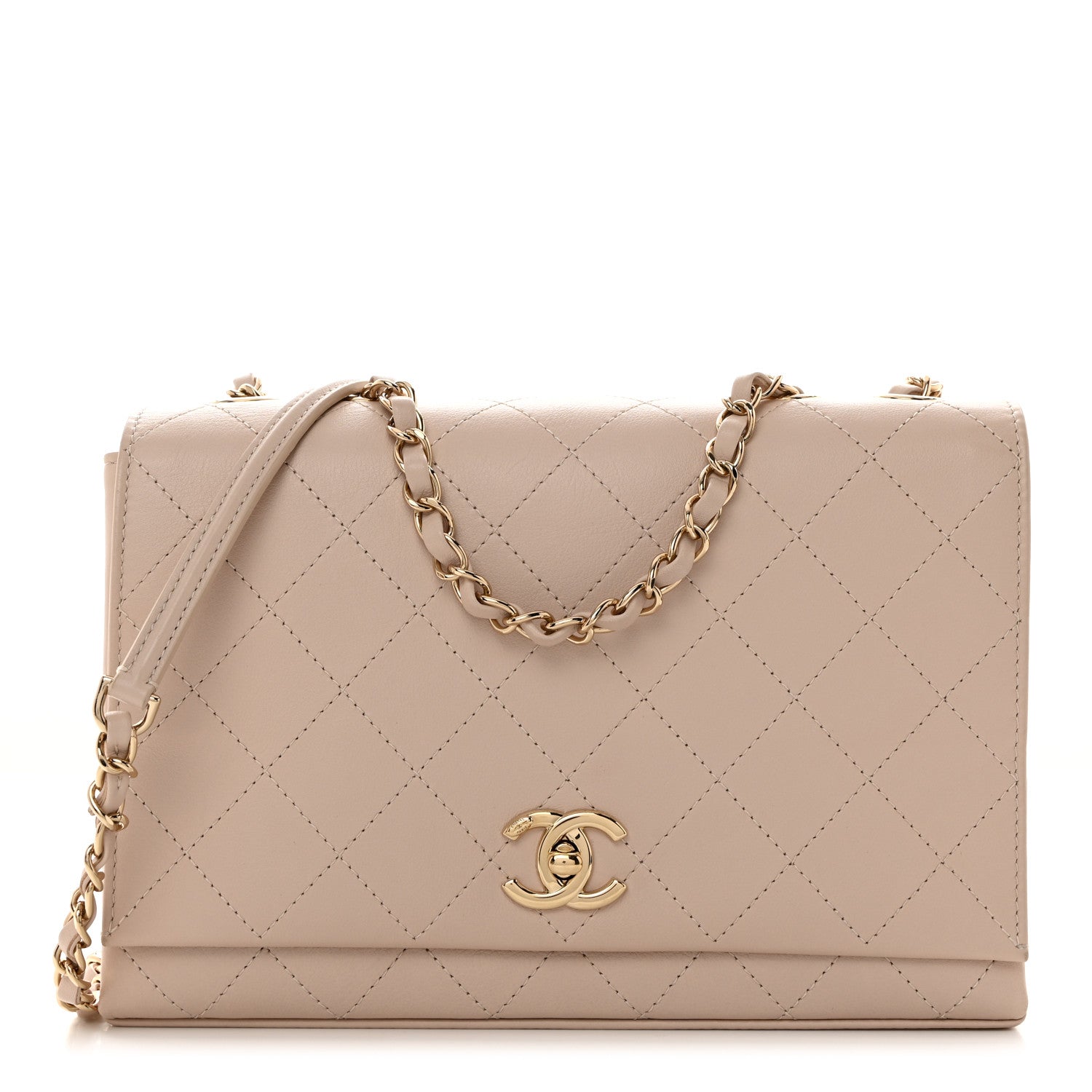 Chanel Calfskin Stitched Flap Light Beige 1 of 11