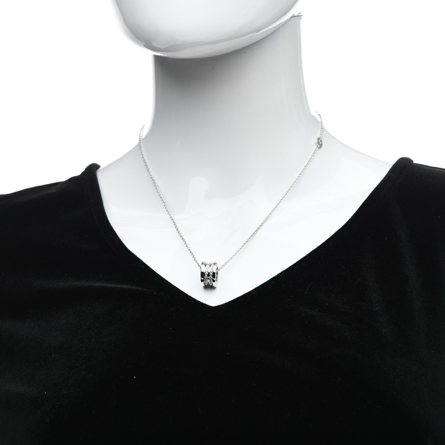 Bulgari 18K White Gold Diamond B.Zero1 Pave Pendant Necklace 2 of 7