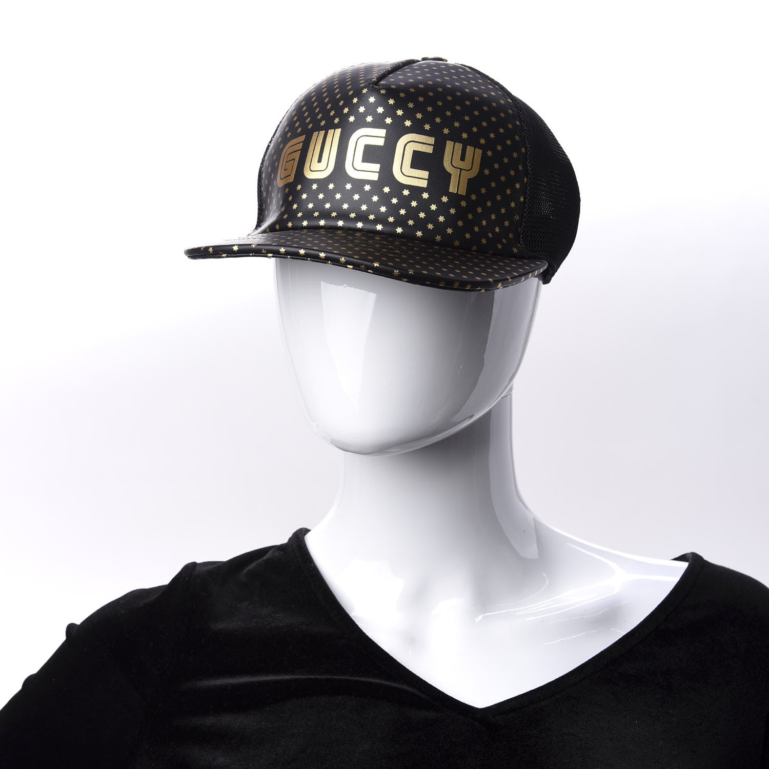 Gucci X SEGA Calfskin GUCCY Stars Baseball Hat S Black Gold 2 of 9