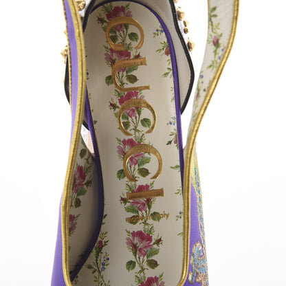 Gucci Satin Embroidered Dragon Caspar Pumps 37 Purple Oro Vecchio Black 5 of 6