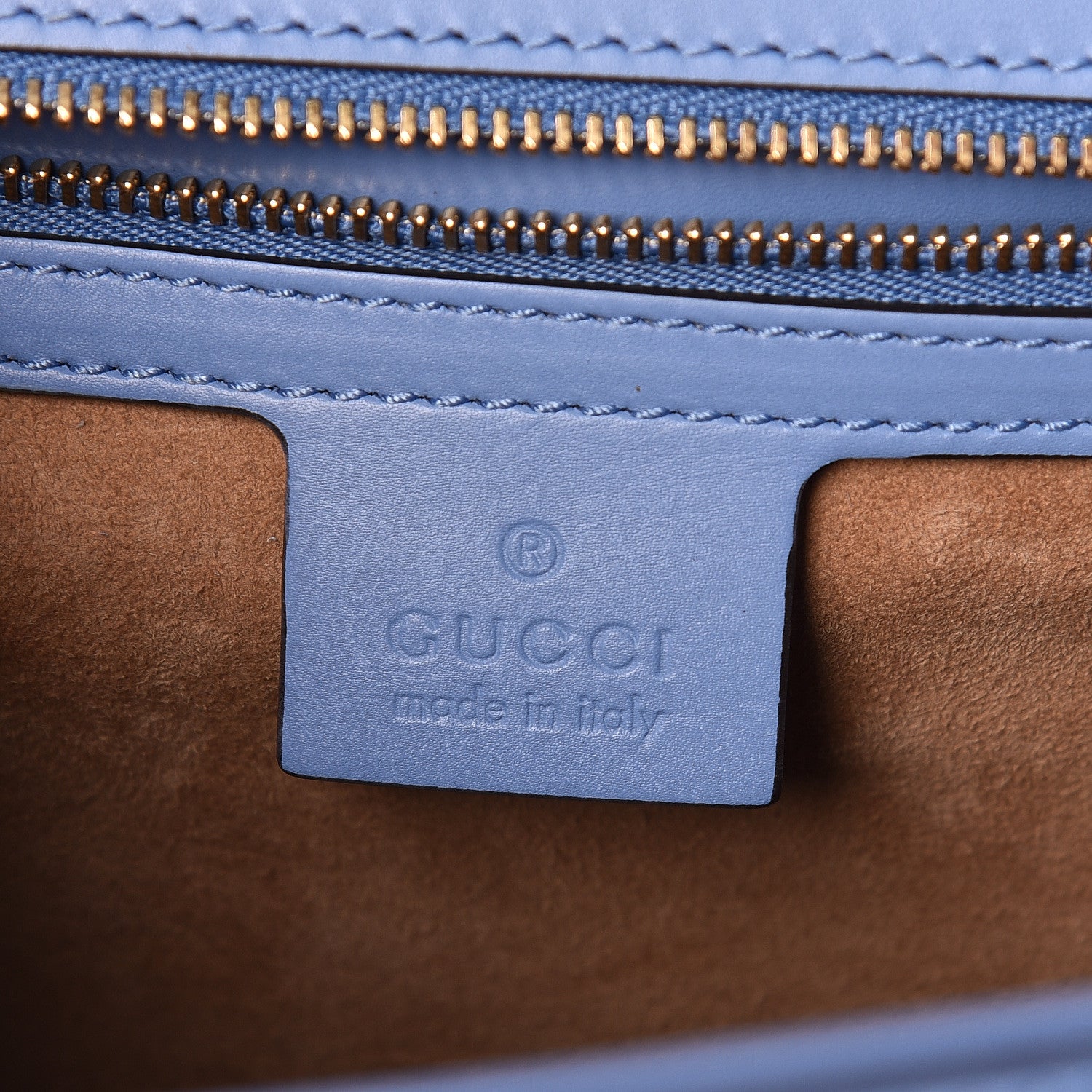 Gucci Calfskin Embroidered Medium Sylvie Top Handle Bag Clear Sky Blue 6 of 10