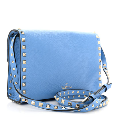 Valentino Garavani Pebbled Calfskin Medium Rockstud Flip Lock Crossbody Bag Denim 3 of 9