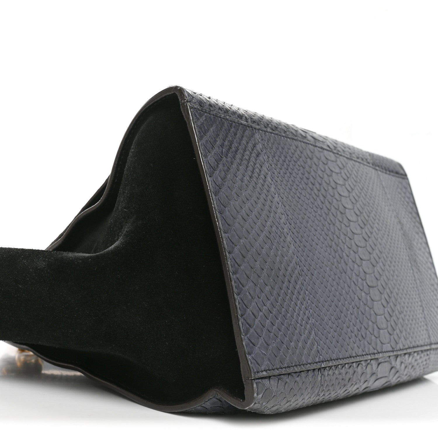 Celine Snakeskin Calfskin Medium Trapeze Blue Black 8 of 10