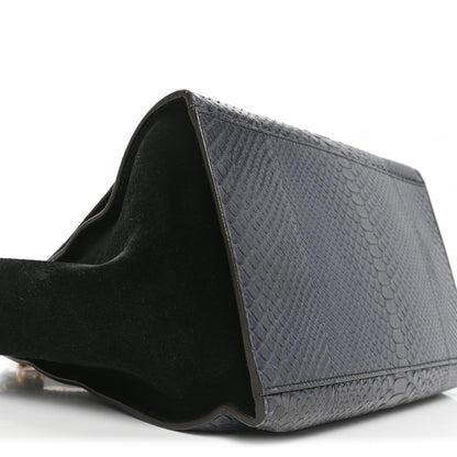 Celine Snakeskin Calfskin Medium Trapeze Blue Black 8 of 10