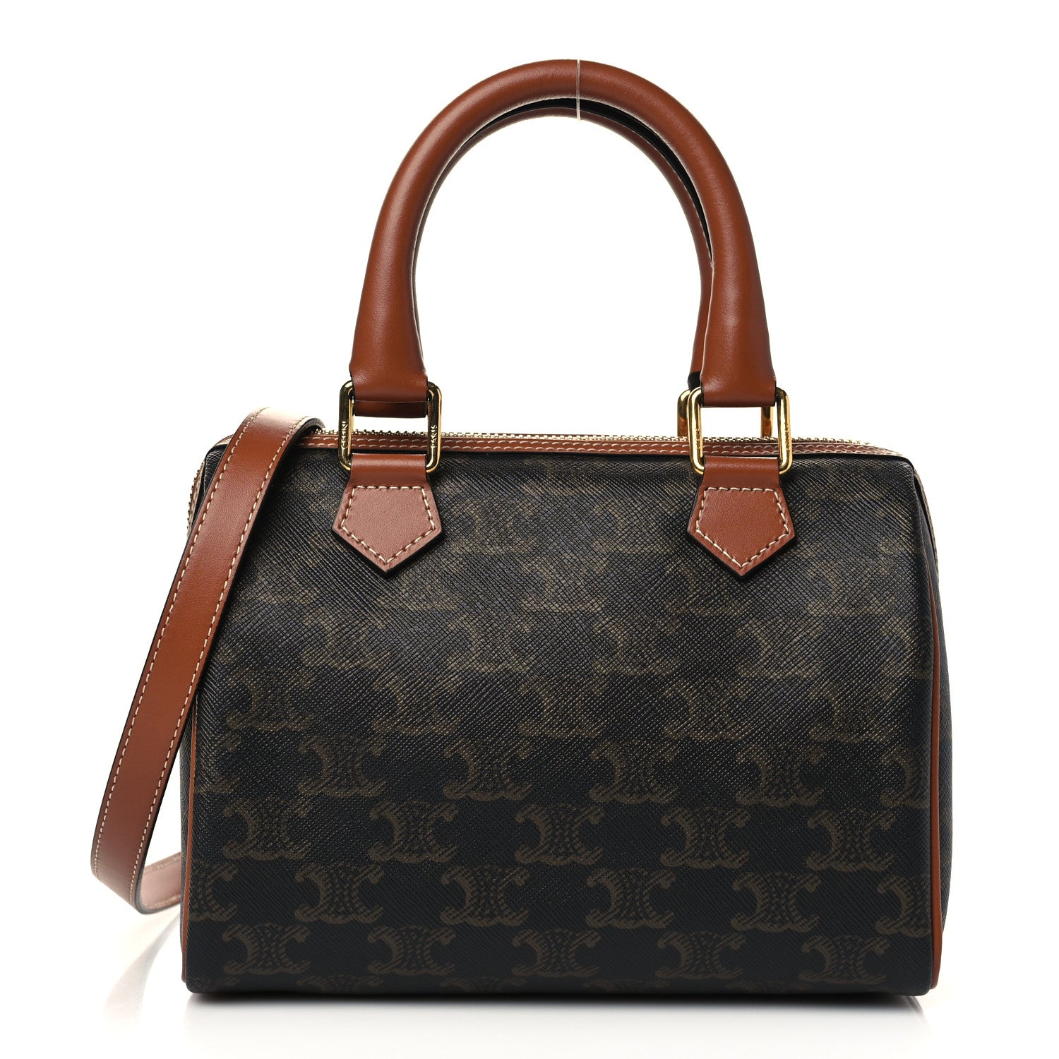 Celine Triomphe Canvas Calfskin Small Boston Bag Tan 1 of 6