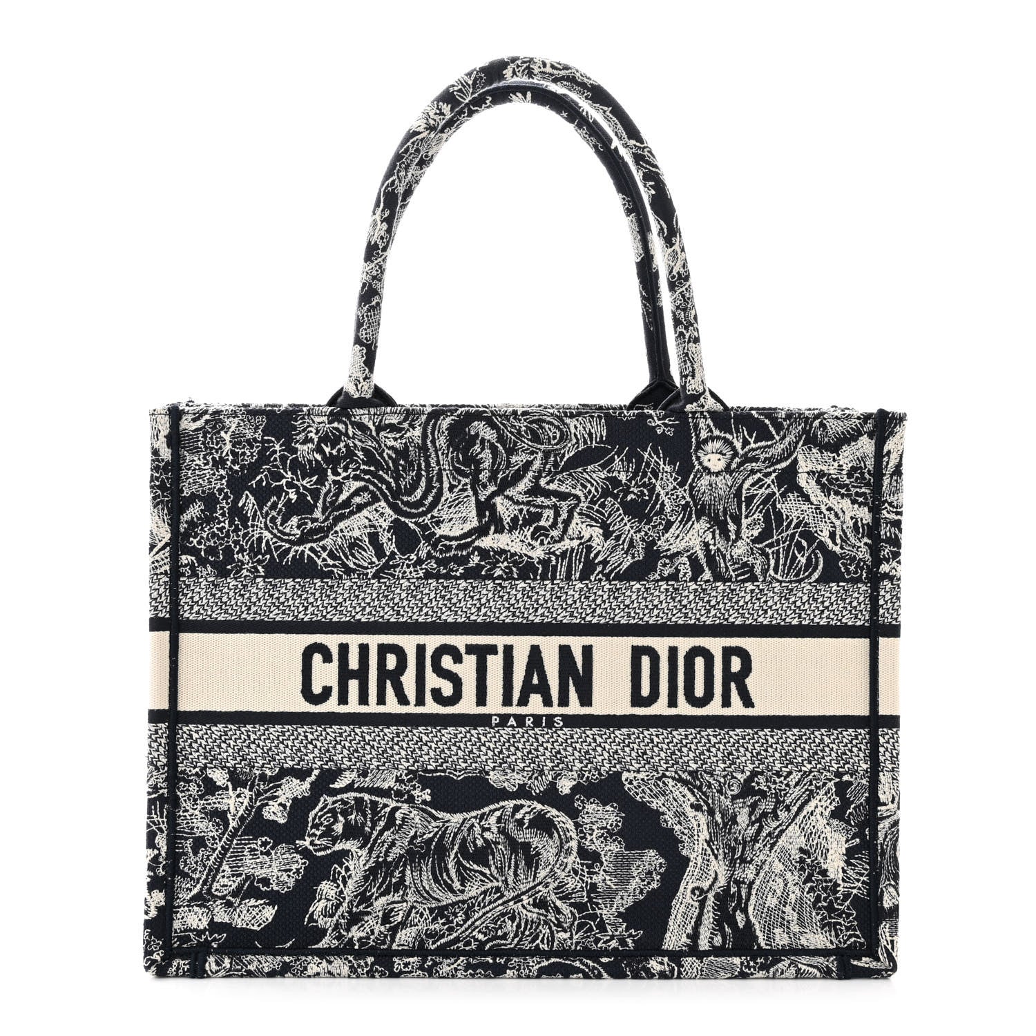 Christian Dior Canvas Embroidered Medium Toile De Jouy Reverse Book Tote Blue 1 of 11