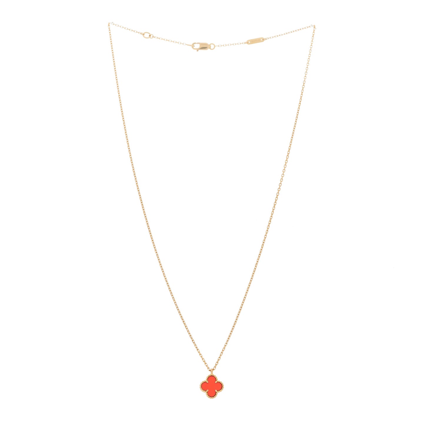 18K Rose Gold Carnelian Sweet Alhambra Pendant Necklace