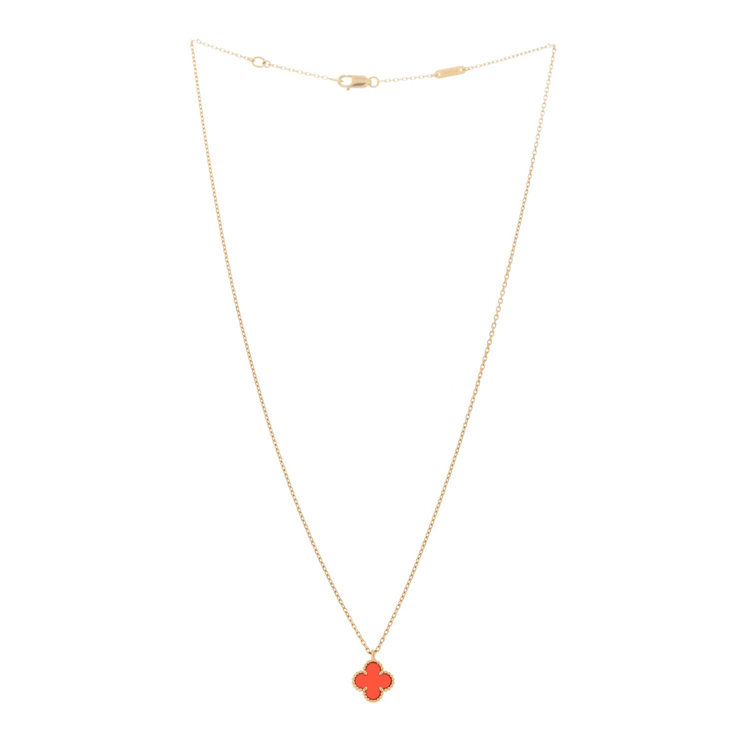 Van Cleef & Arpels 18K Rose Gold Carnelian Sweet Alhambra Pendant Necklace 3 of 5