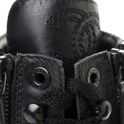 Chanel Calfskin Quilted Lace Up Combat Boots 36.5 Black 12 of 13