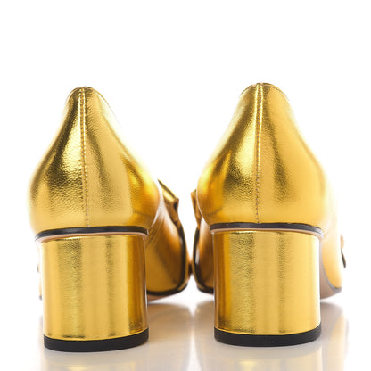 Gucci Metallic Nappa Pearly GG Marmont Fringe 50mm Loafer Pumps 37.5 Oro Vecchio 8 of 13