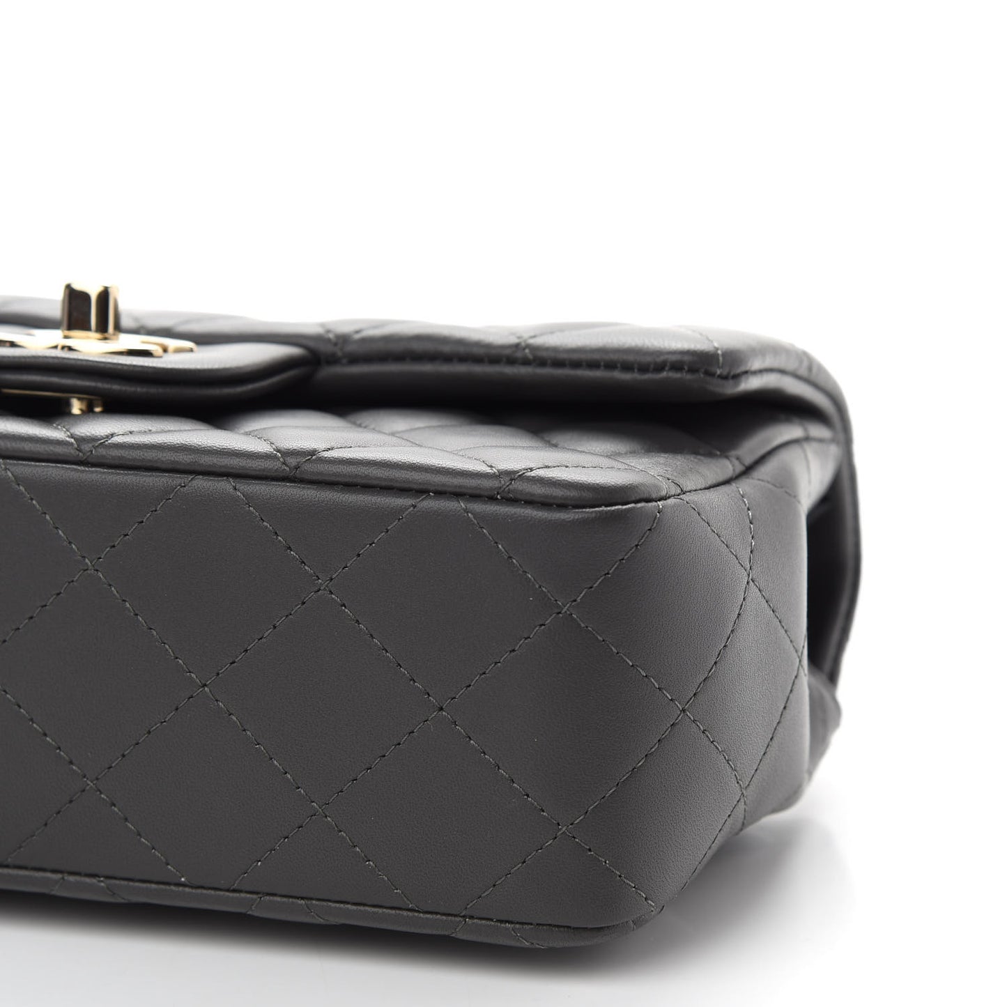 Lambskin Quilted Mini Rectangular Flap Dark Grey
