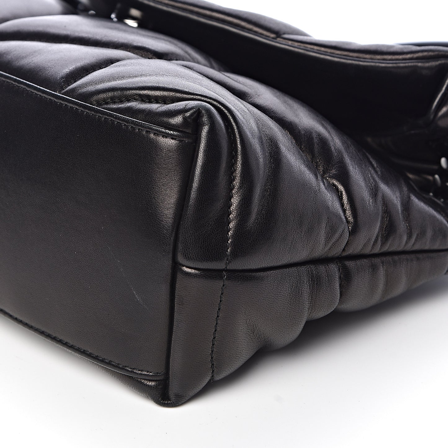 Lambskin Quilted Small Loulou Puffer Monogram Chain Satchel Black