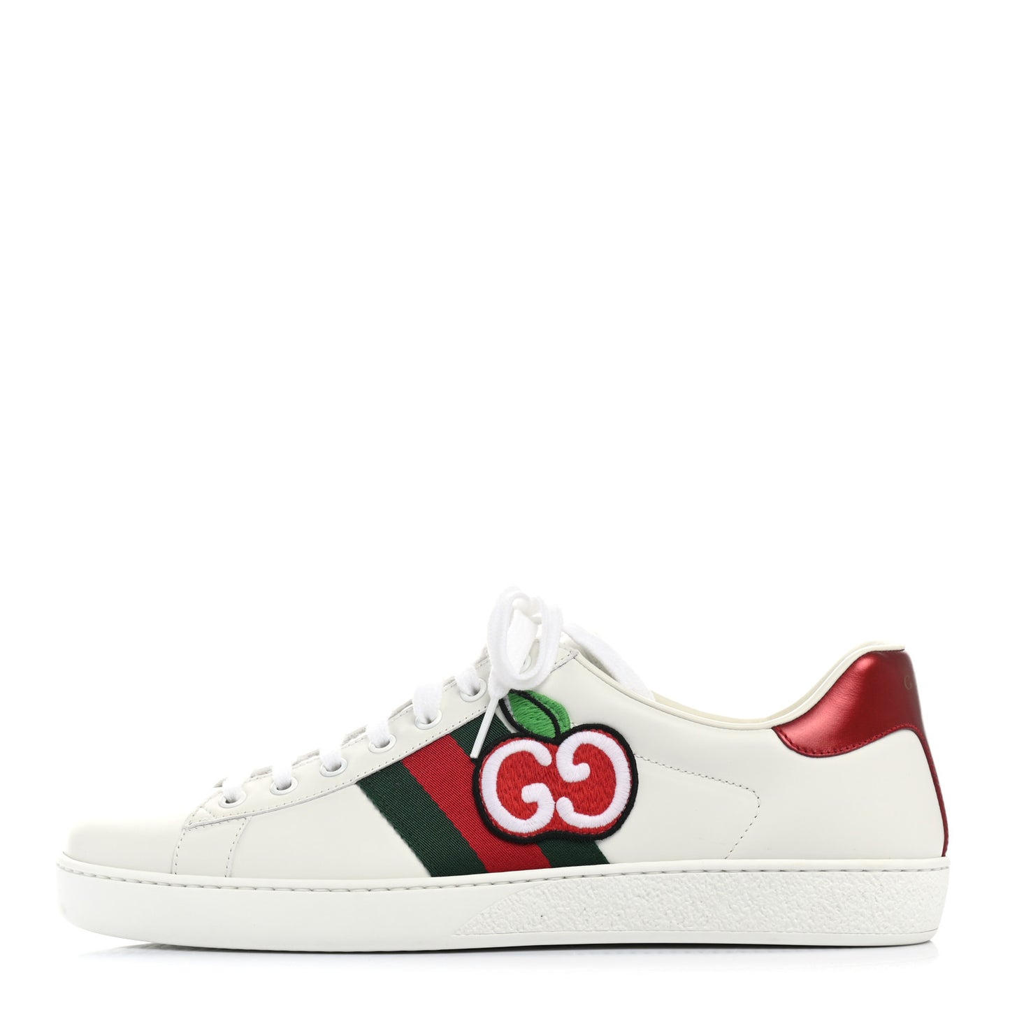Calfskin Web Cherry Embroidered Mens Ace Sneakers 9 White