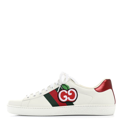 Gucci Calfskin Web Cherry Embroidered Mens Ace Sneakers 9 White 1 of 9