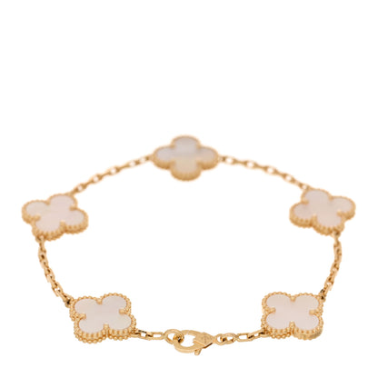 Van Cleef & Arpels 18K Yellow Gold Mother of Pearl 5 Motifs Vintage Alhambra Bracelet 2 of 4