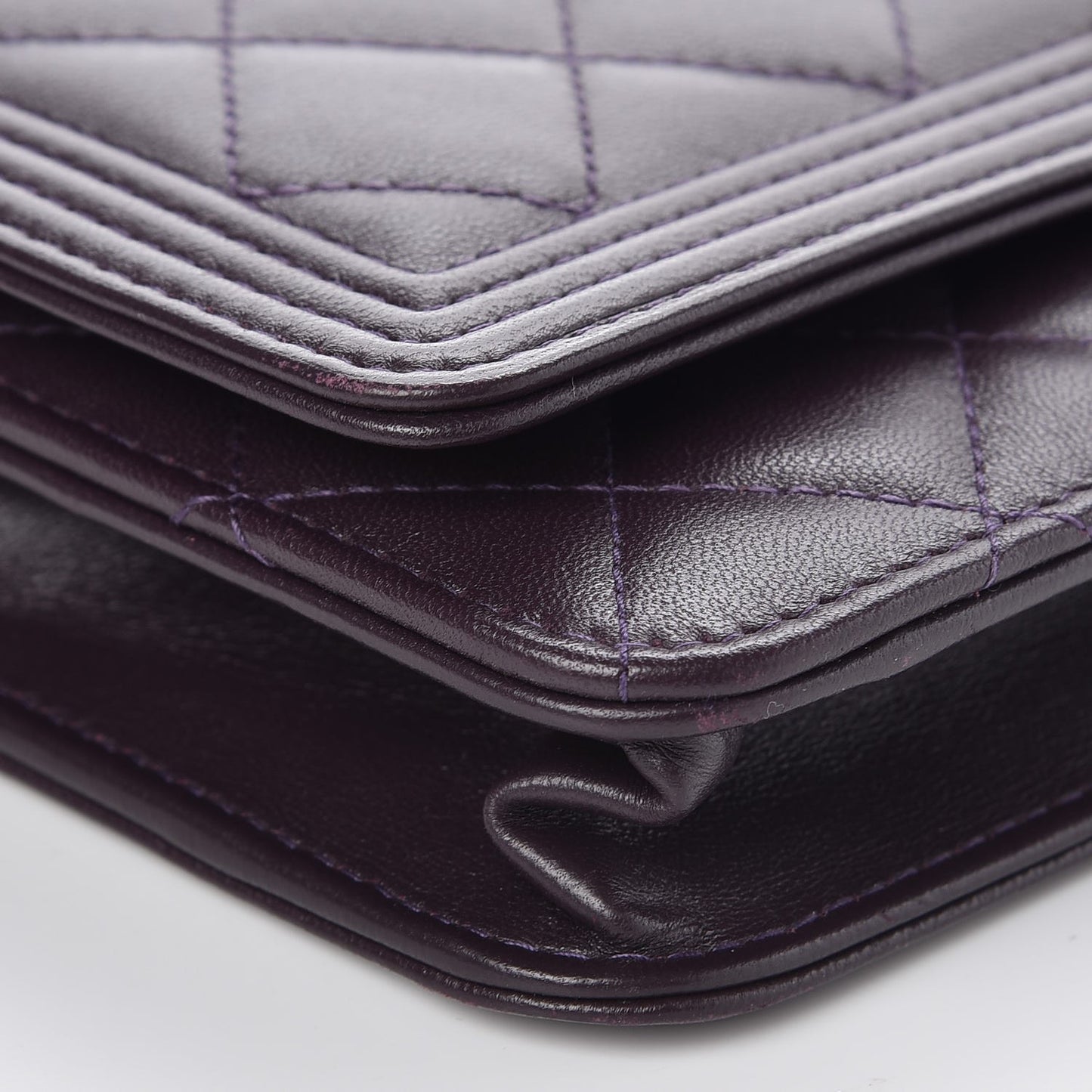 Lambskin Quilted Boy Wallet On Chain WOC Dark Purple