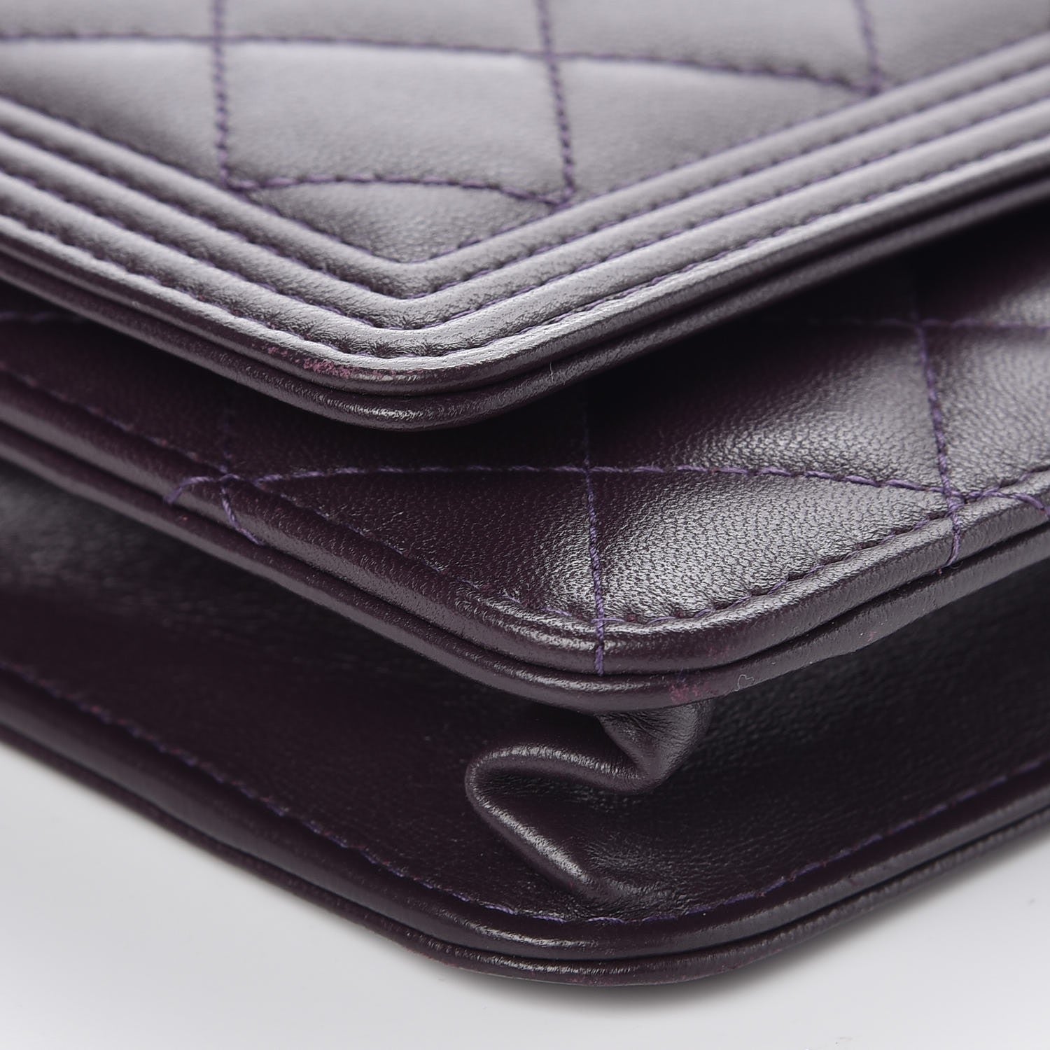 Chanel Lambskin Quilted Boy Wallet On Chain WOC Dark Purple 10 of 11