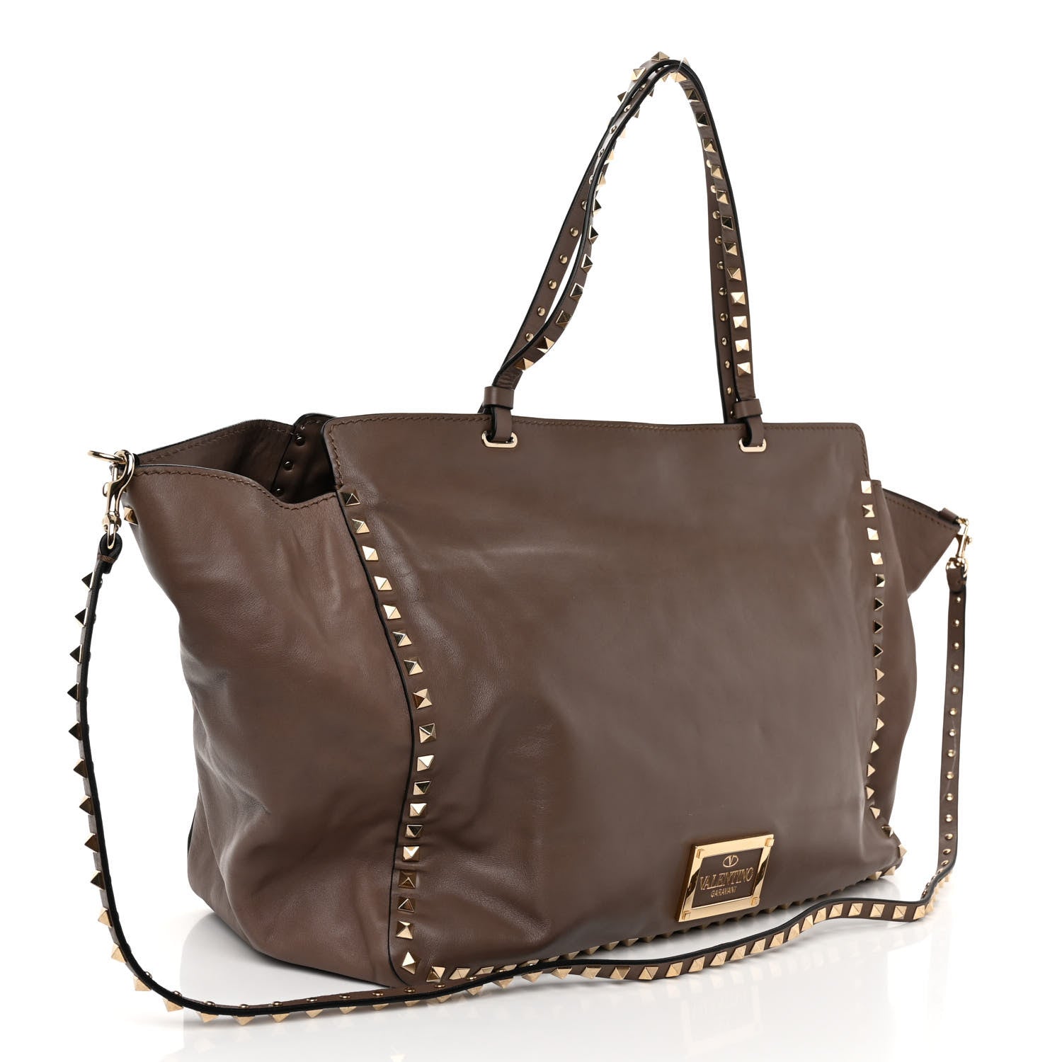 Valentino Garavani Vitello Large Rockstud Tote Brown 3 of 10